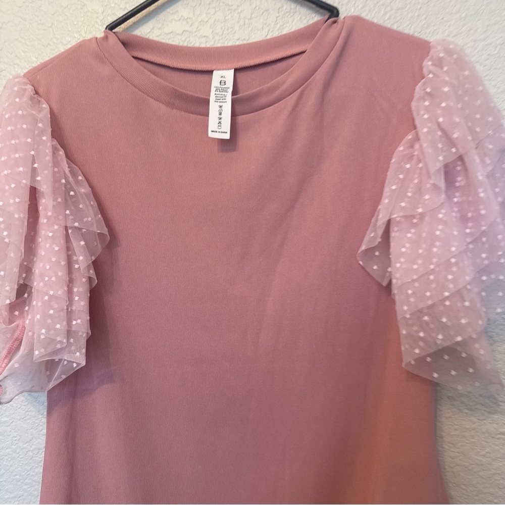 Pink Bodysuit with Ruffled Sleeves XL B - Picture 8 of 9